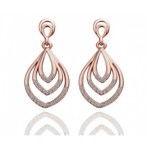 Rose Gold Plated Crystals Dangle Teardrop Fashion Earrings - Picture 1 of 3